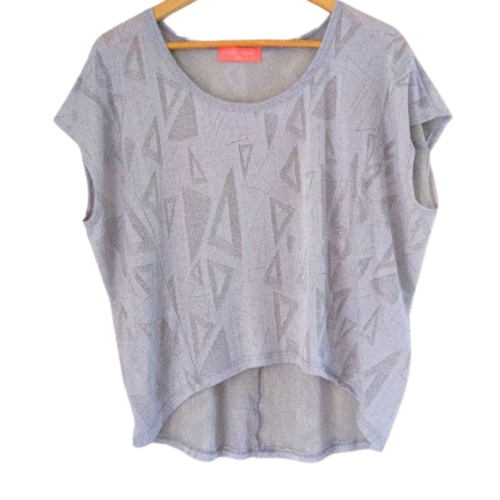 Soul Cake Oversize Crop Top Women's M Silver Metallic Textured Mesh Triangles